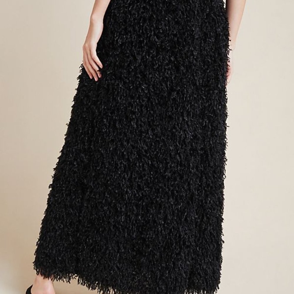 Anthropologie Sunday in Brooklyn CHANTAL Feathered Maxi Skirt XS black Academia